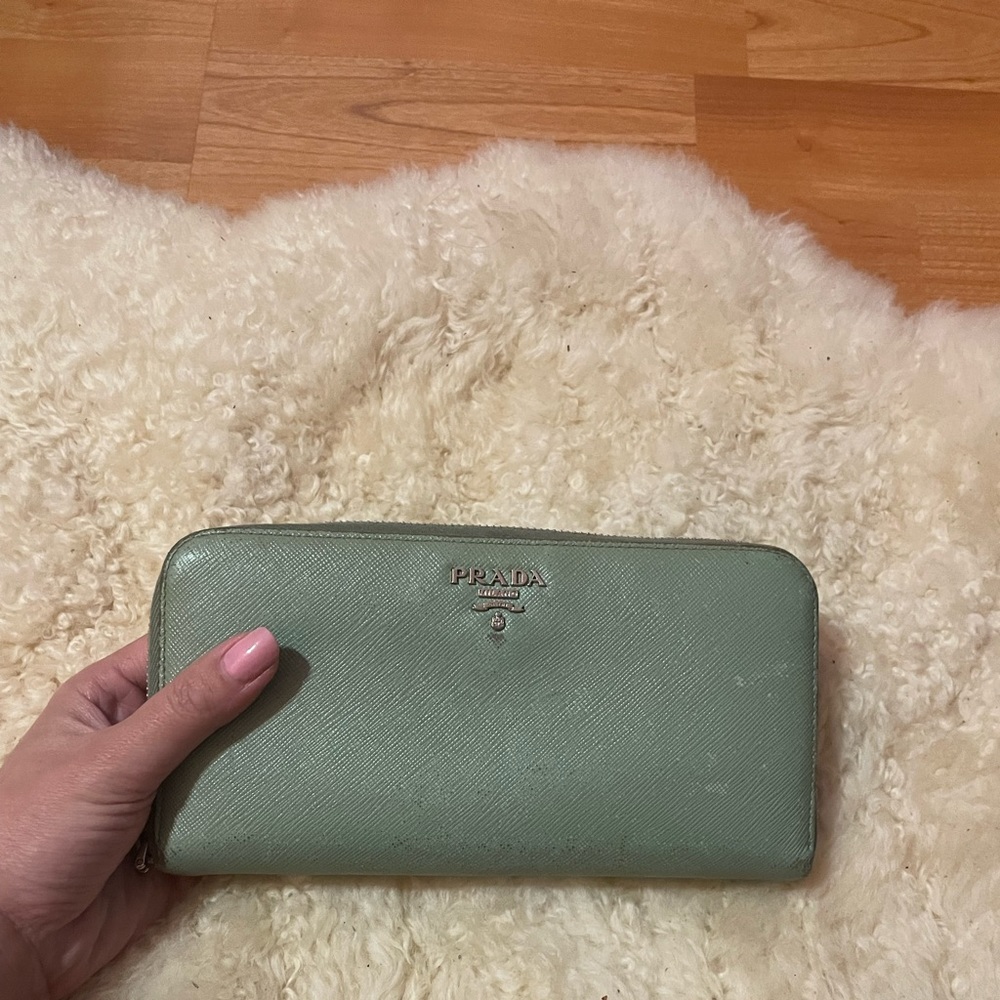 Authentic Green Prada Large Saffiano Leather Wallet